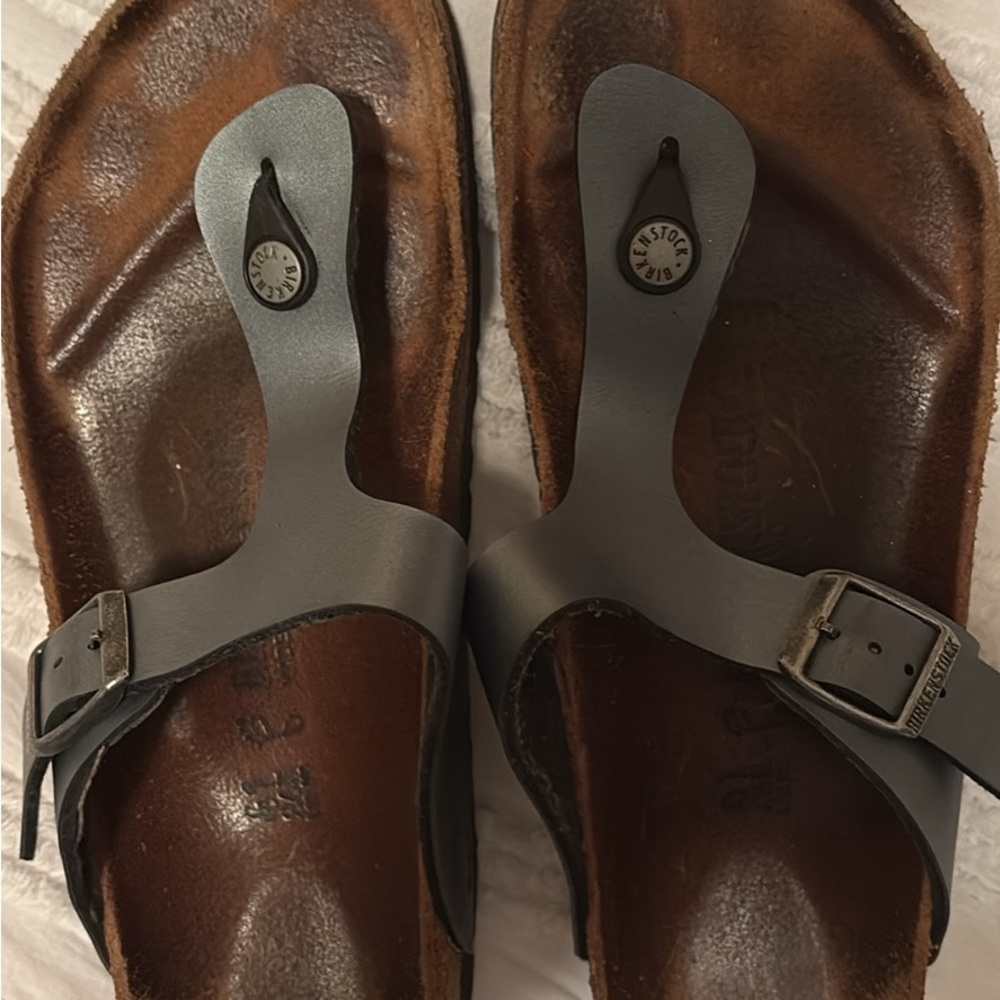 Birkenstock Gray and Brown Thong Sandals